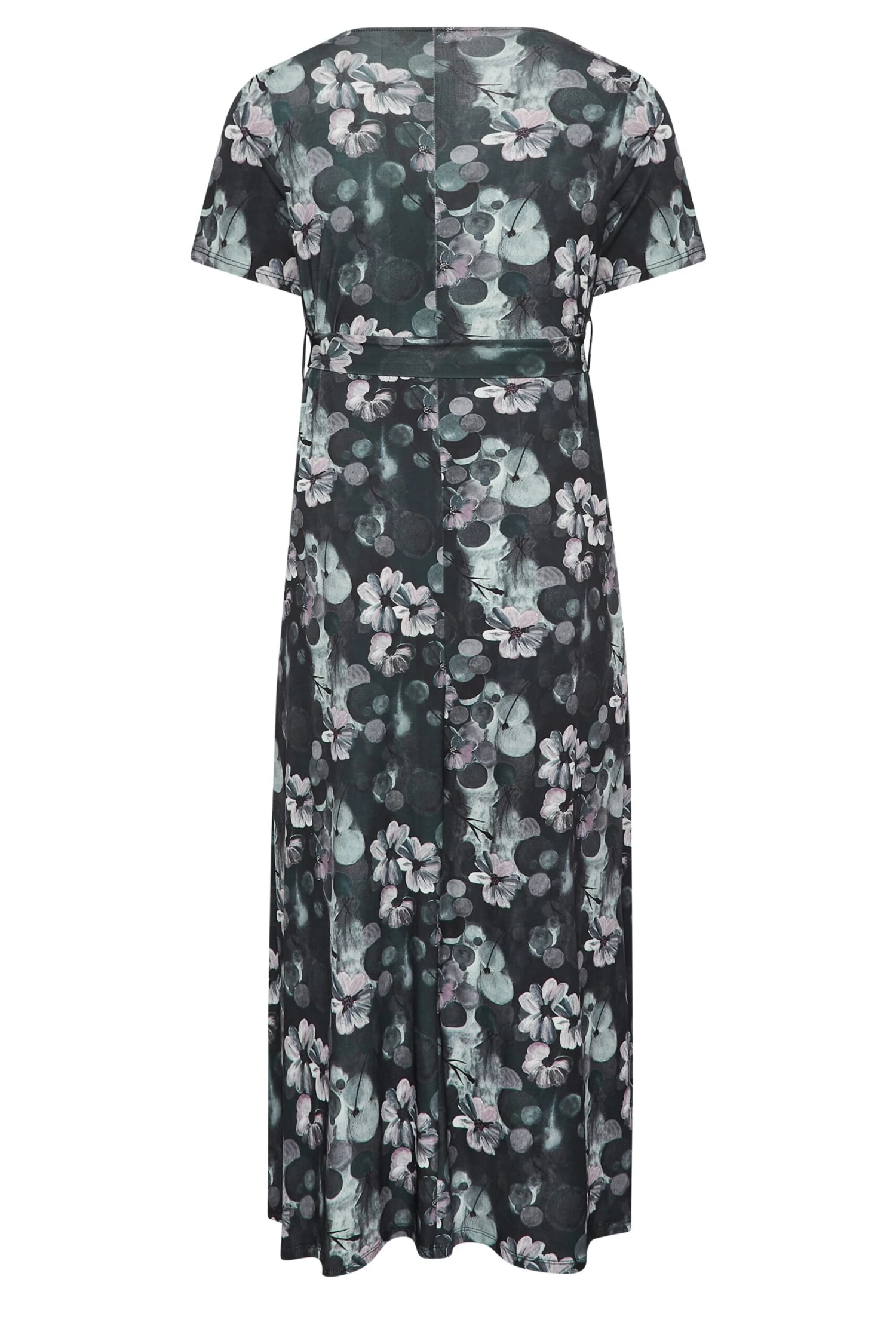 YOURS Curve Black V-Neck Floral Wrap Dress 6 YOURS Curve Black V-Neck Floral Wrap Dress - Image 6