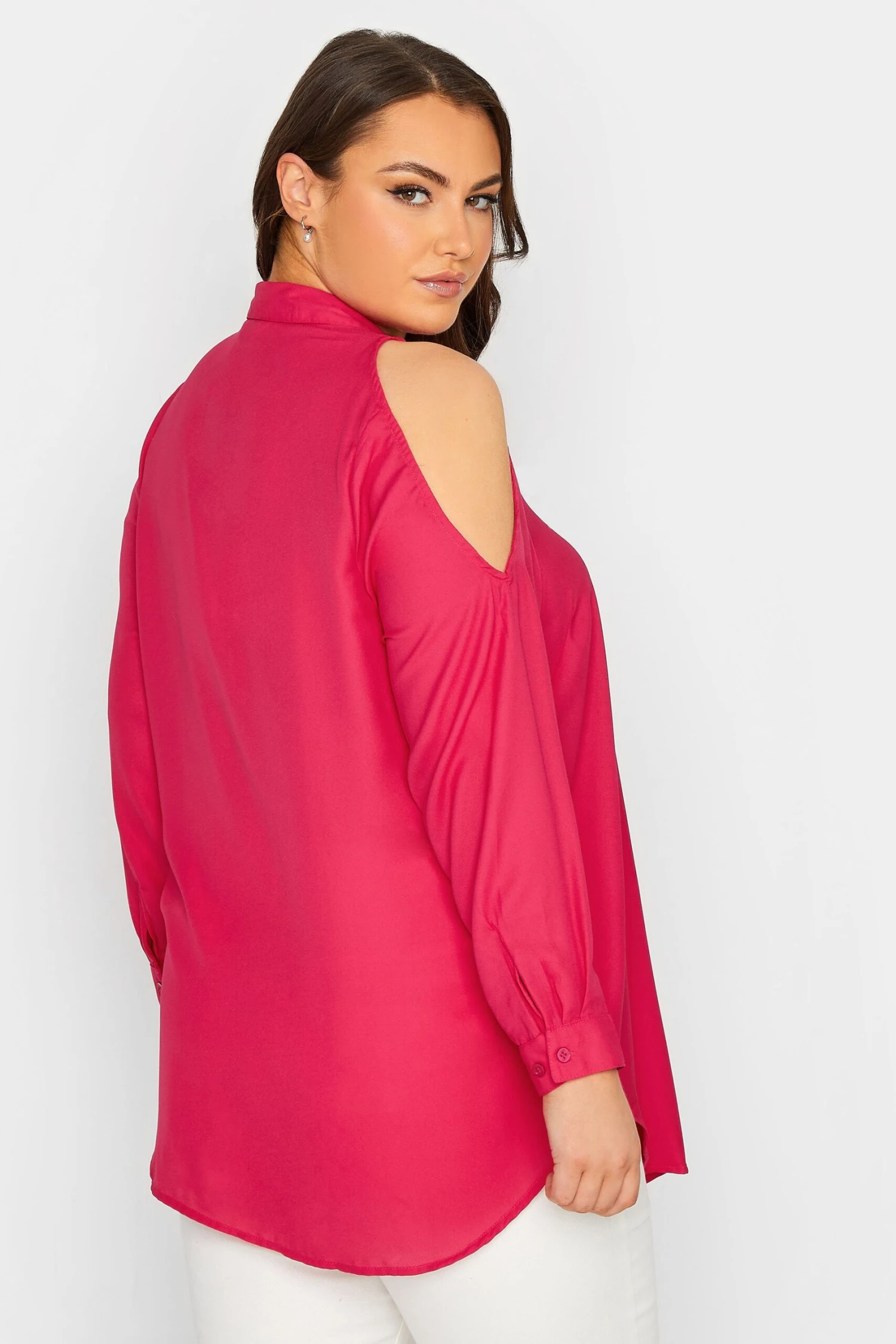 YOURS Curve Hot Pink Cold Shoulder Shirt 2 YOURS Curve Hot Pink Cold Shoulder Shirt - Image 2