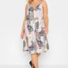 LIMITED COLLECTION Curve Pink Mixed Print Ring Front Midi Dress