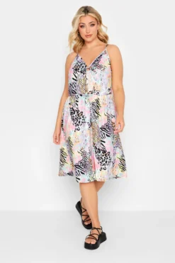 LIMITED COLLECTION Curve Pink Mixed Print Ring Front Midi Dress