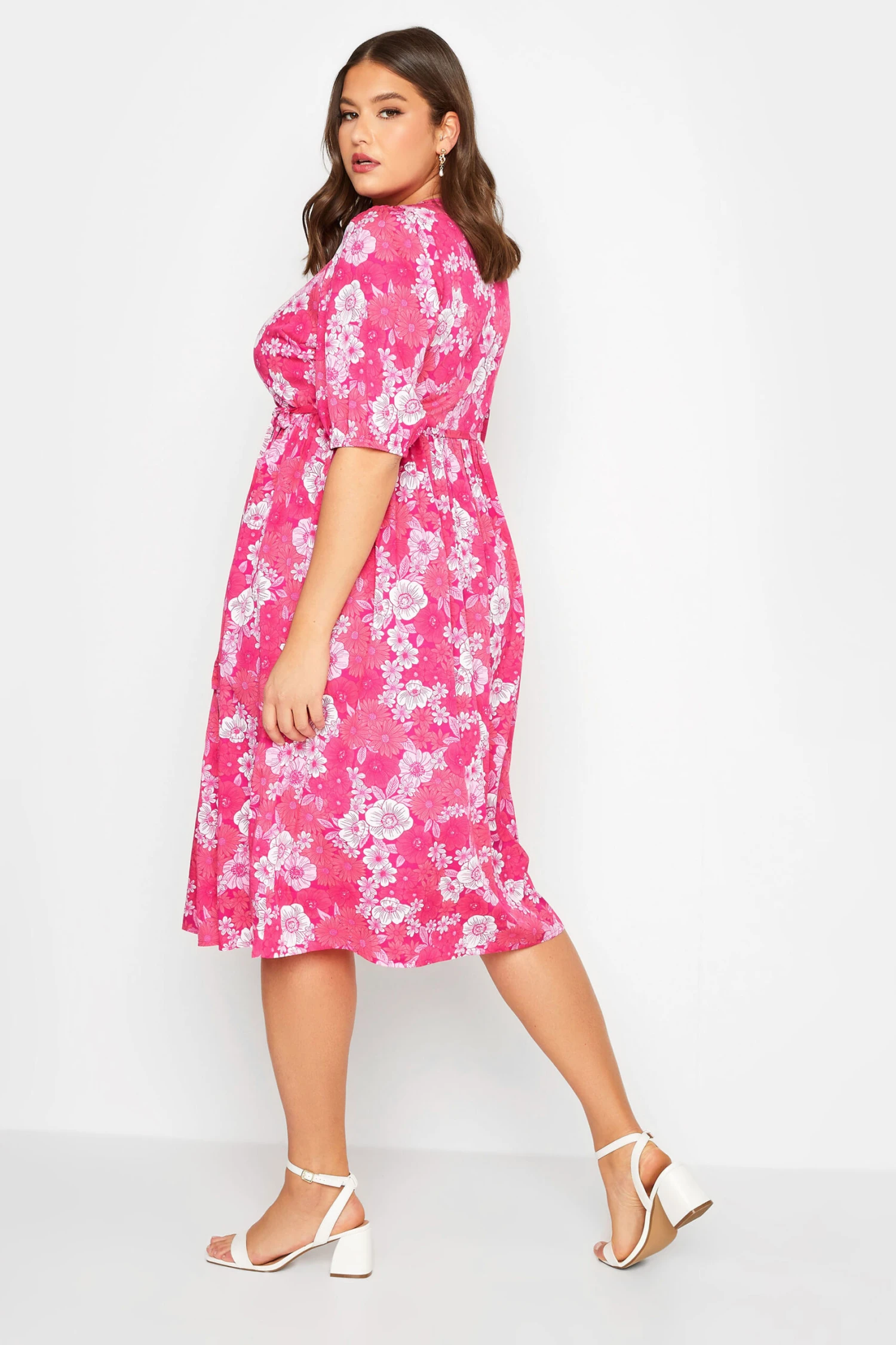 LIMITED COLLECTION Curve Pink Floral Wrap Midaxi Dress 2 LIMITED COLLECTION Curve Pink Floral Wrap Midaxi Dress - Image 2