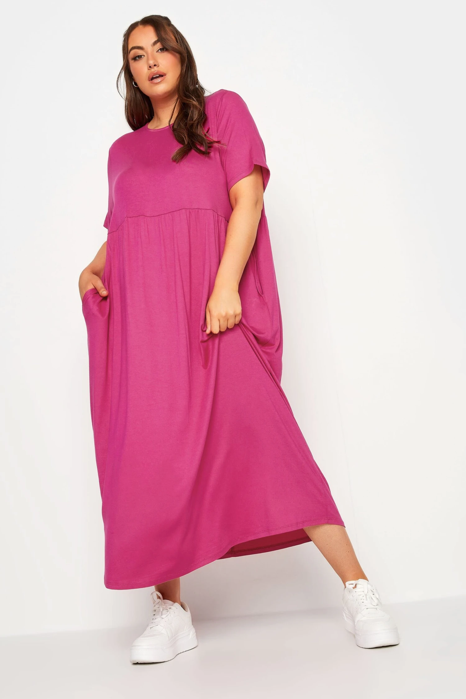 LIMITED COLLECTION Curve Hot Pink Pocket Maxi Dress 2 LIMITED COLLECTION Curve Hot Pink Pocket Maxi Dress - Image 2