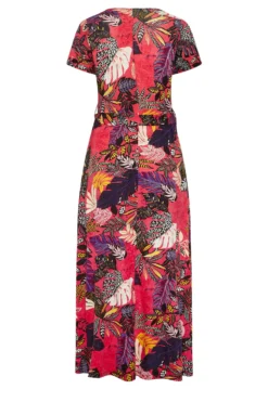 YOURS Curve Hot Pink Leaf Print Wrap Maxi Dress -Outlet Stylo Wise Store f39ab23b e289 41 301604 Y scaled