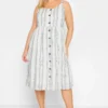 YOURS Curve White Stripe Button Lined Strappy Sundress