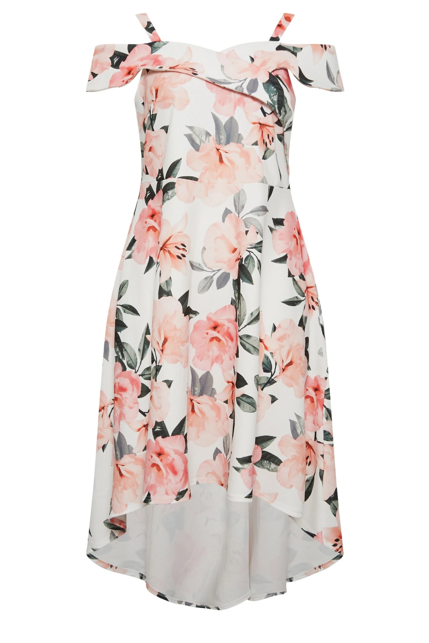 YOURS LONDON Curve White & Pink Floral Bardot Midi Dress 5 YOURS LONDON Curve White & Pink Floral Bardot Midi Dress - Image 5