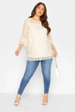 YOURS Curve Cream Lace Bell Sleeve Blouse
