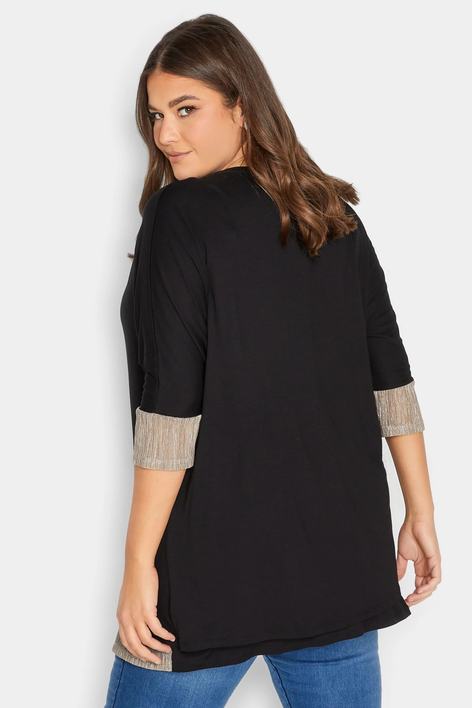 YOURS LUXURY Curve Black & Gold Double Layer Pleated Blouse 2 YOURS LUXURY Curve Black & Gold Double Layer Pleated Blouse - Image 2