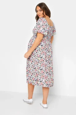 BUMP IT UP MATERNITY Curve Pink Floral Shirred Dress