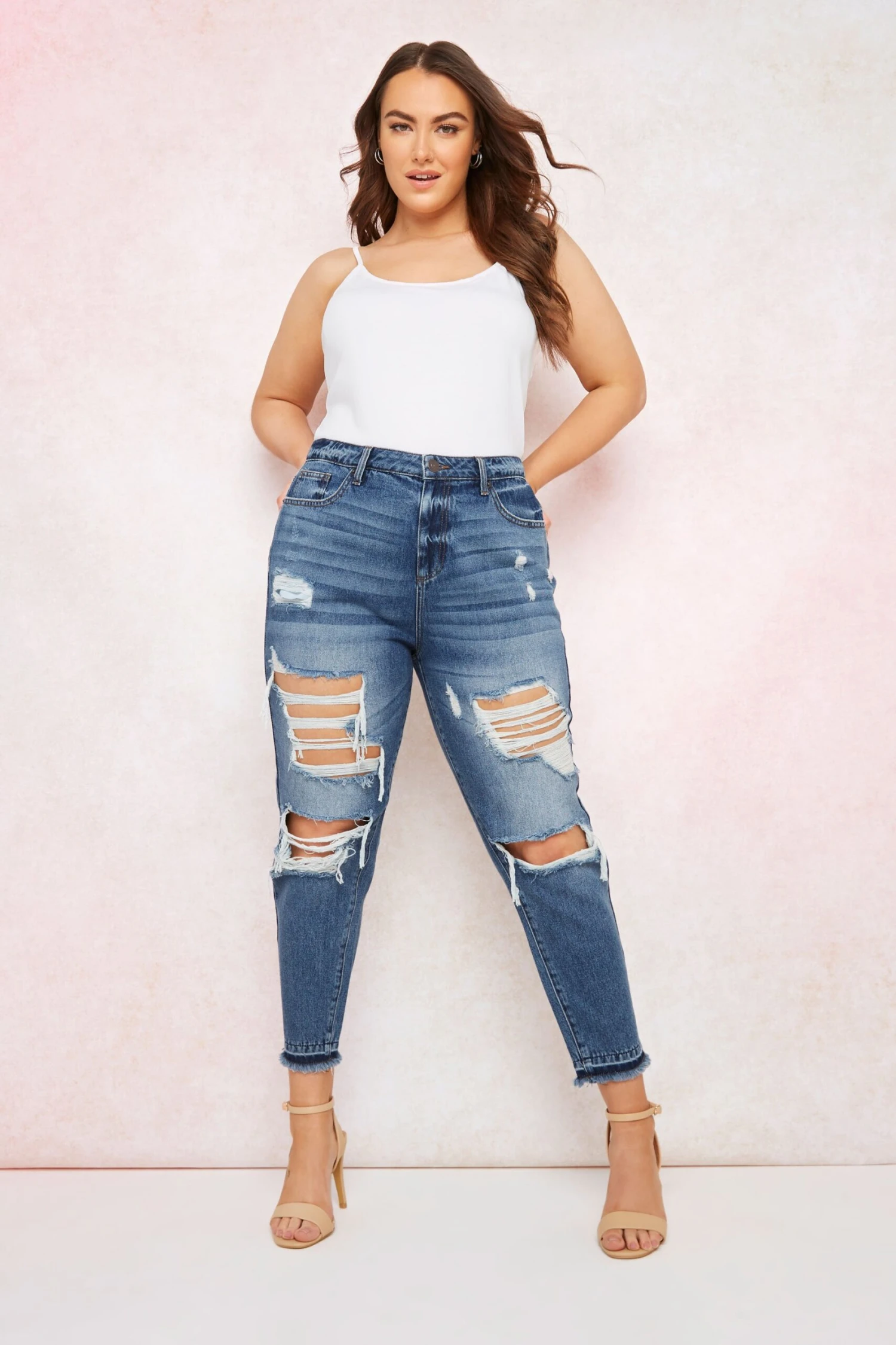 YOURS FOR GOOD Curve Mid Blue Extreme Distressed MOM Jeans 6 YOURS FOR GOOD Curve Mid Blue Extreme Distressed MOM Jeans - Image 6