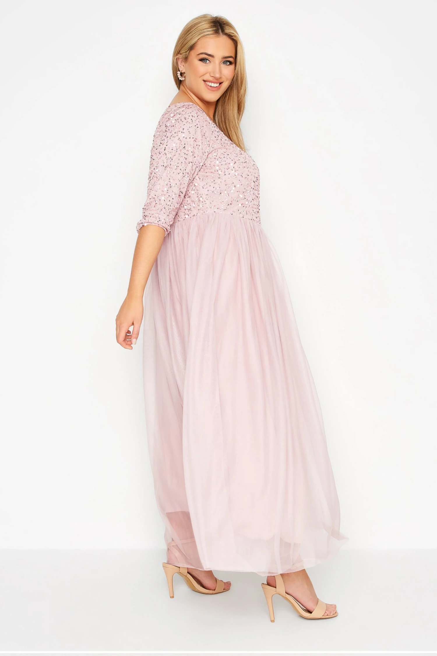 LUXE Curve Pink Sequin Hand Embellished Maxi Dress 2 LUXE Curve Pink Sequin Hand Embellished Maxi Dress - Image 2