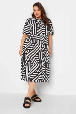YOURS Curve Black Stripe Button Through Dress