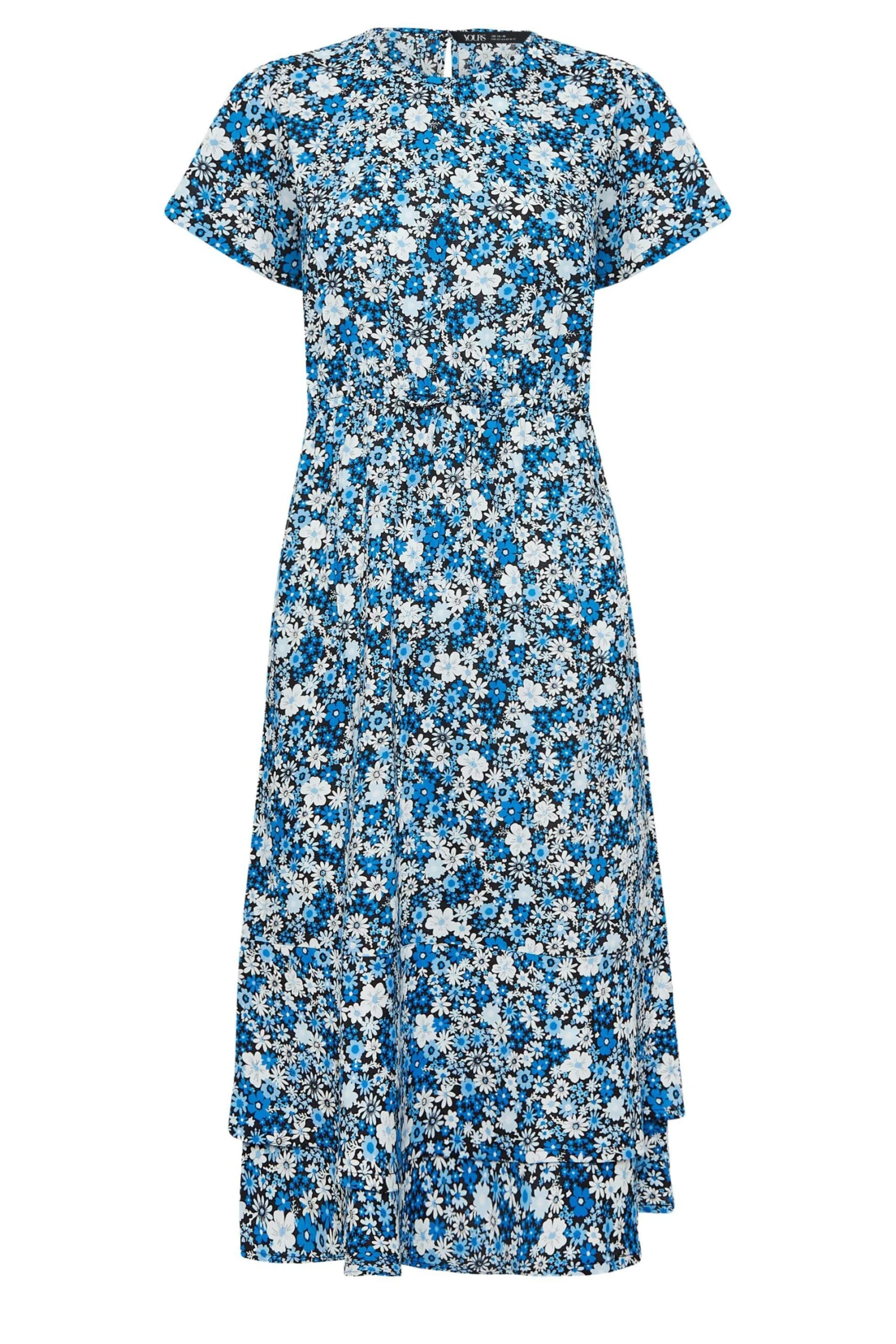 YOURS PETITE Curve Blue Floral Tie Waist Midaxi Dress 3 YOURS PETITE Curve Blue Floral Tie Waist Midaxi Dress - Image 3