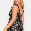 YOURS Curve Black Tropical Print Frill Swimdress