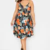 YOURS LONDON Curve Black Tropical Print Bow Front Dress