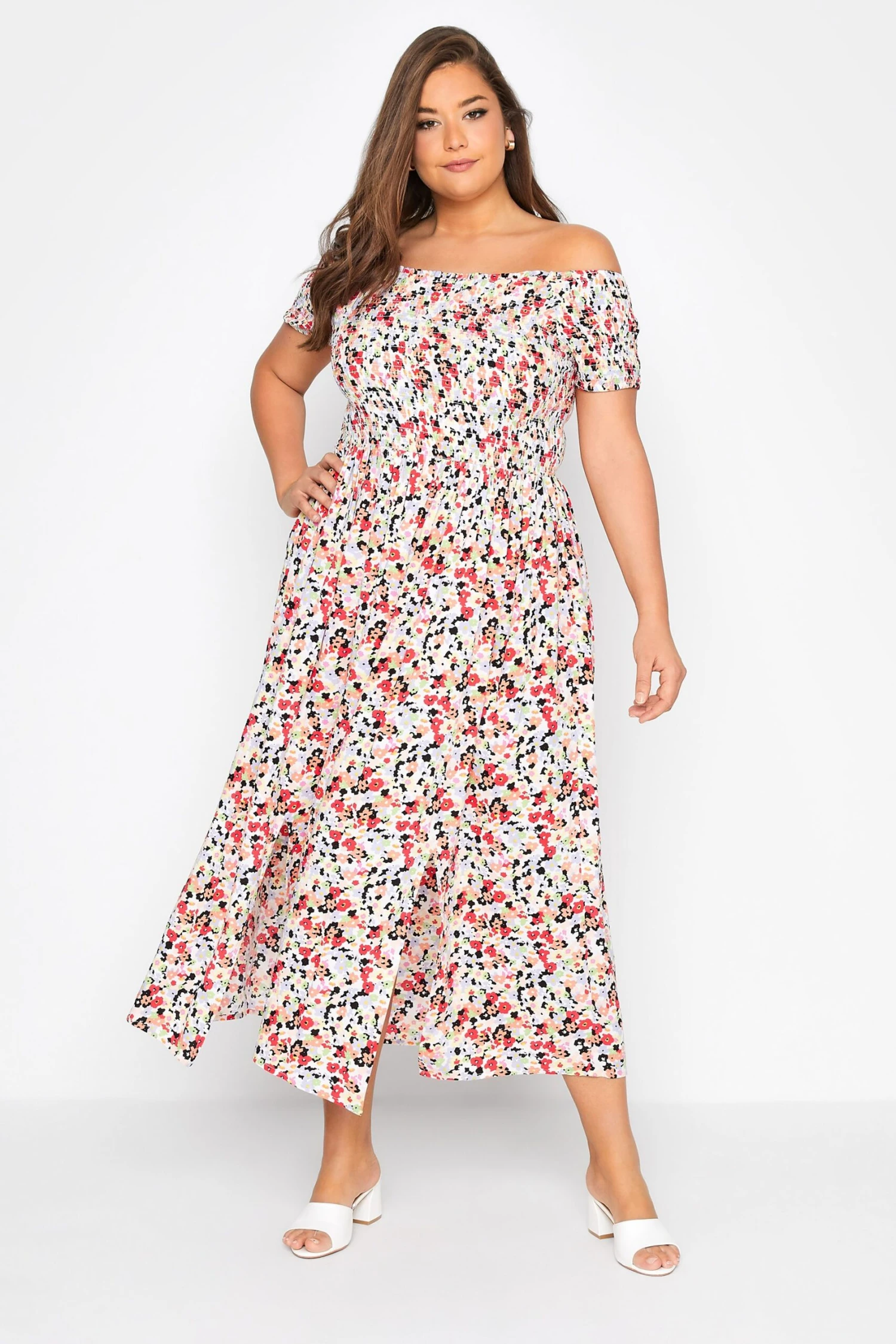 YOURS Curve Red Floral Bardot Maxi Dress 1 YOURS Curve Red Floral Bardot Maxi Dress