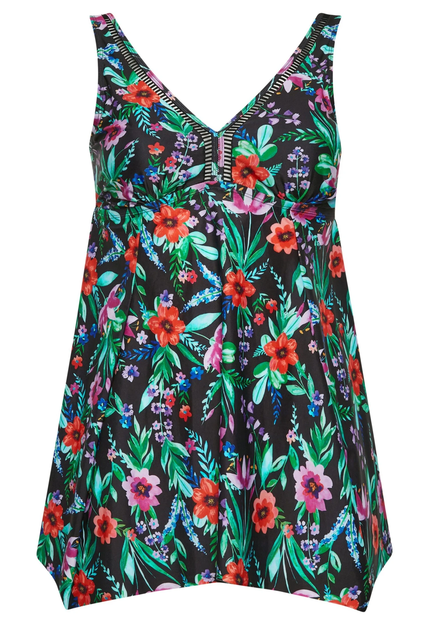 YOURS Curve Black Floral Print Tummy Control Swim Dress 5 YOURS Curve Black Floral Print Tummy Control Swim Dress - Image 5