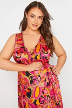 YOURS LONDON Curve Hot Pink Abstract Print Satin Wrap Dress -Outlet Stylo Wise Store f937ae4e 56f2 45 161575 D scaled