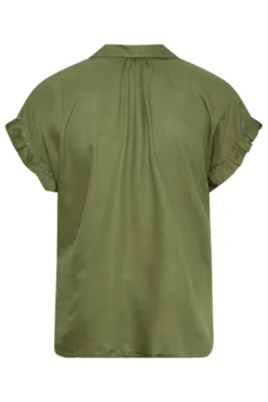 YOURS Curve Khaki Green Frill Sleeve Collared Shirt -Outlet Stylo Wise Store f9522435 ba13 46 174312 Y scaled