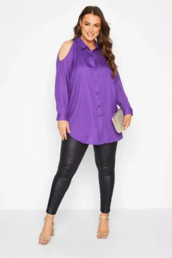 YOURS Curve Purple Cold Shoulder Shirt