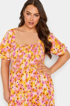 YOURS Curve Pink Floral Print Shirred Midi Dress -Outlet Stylo Wise Store f9a785f8 bb39 49 137321 D scaled