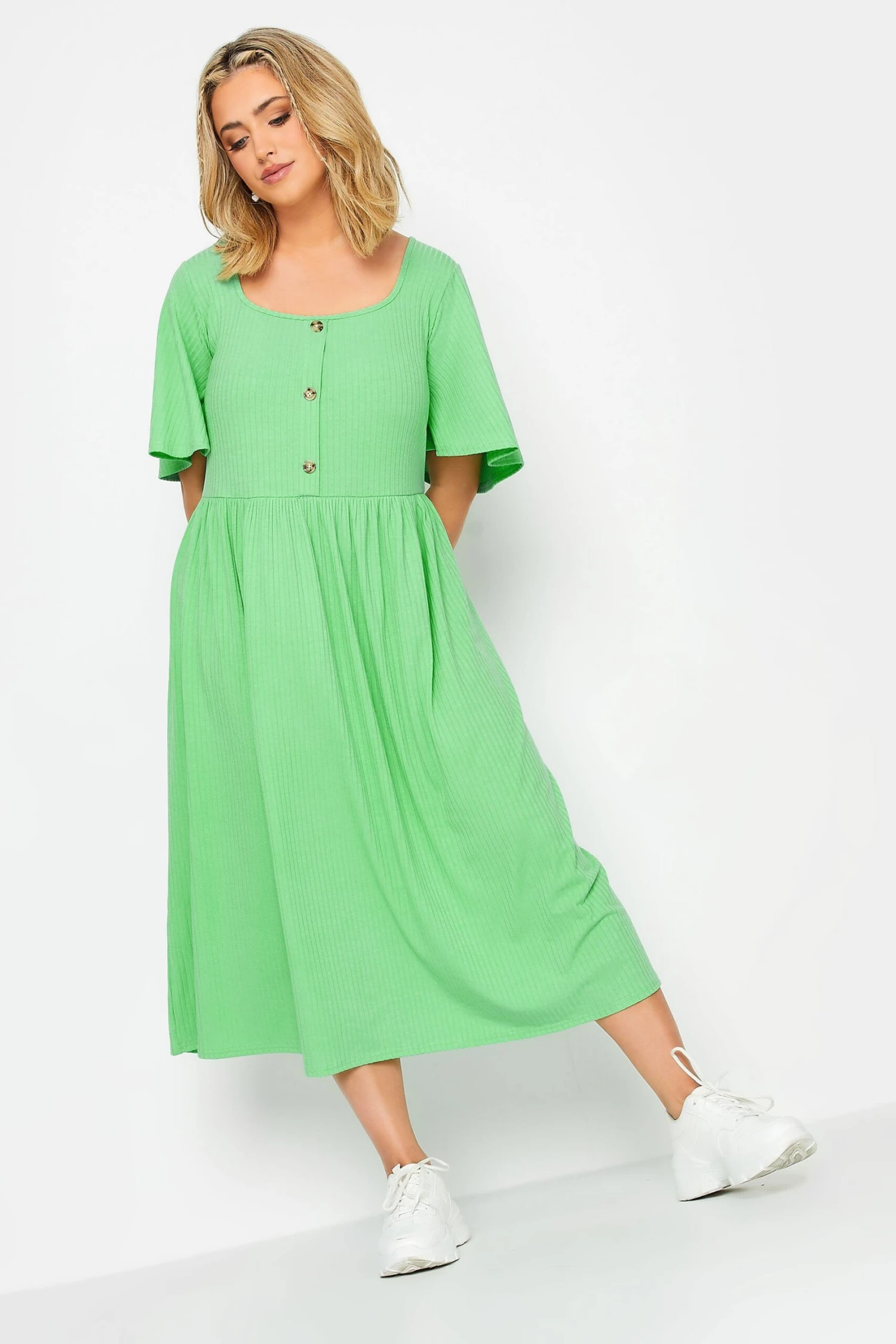 LIMITED COLLECTION Curve Green Ribbed Square Neck Midi Dress 2 LIMITED COLLECTION Curve Green Ribbed Square Neck Midi Dress - Image 2
