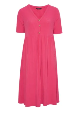 LIMITED COLLECTION Curve Hot Pink Ribbed Peplum Midi Dress -Outlet Stylo Wise Store fa909408 1490 4a 214633 X scaled