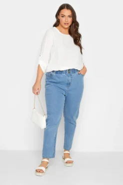 YOURS Curve White Tab Sleeve Blouse