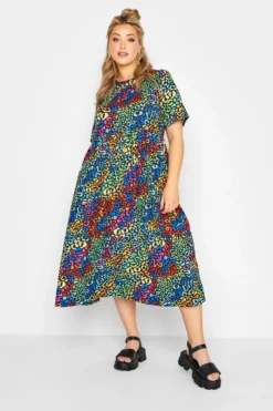 LIMITED COLLECTION Curve Black Rainbow Leopard Print Midaxi Dress