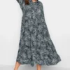 YOURS Curve Navy Blue Leaf Print Tiered Shirt Dress