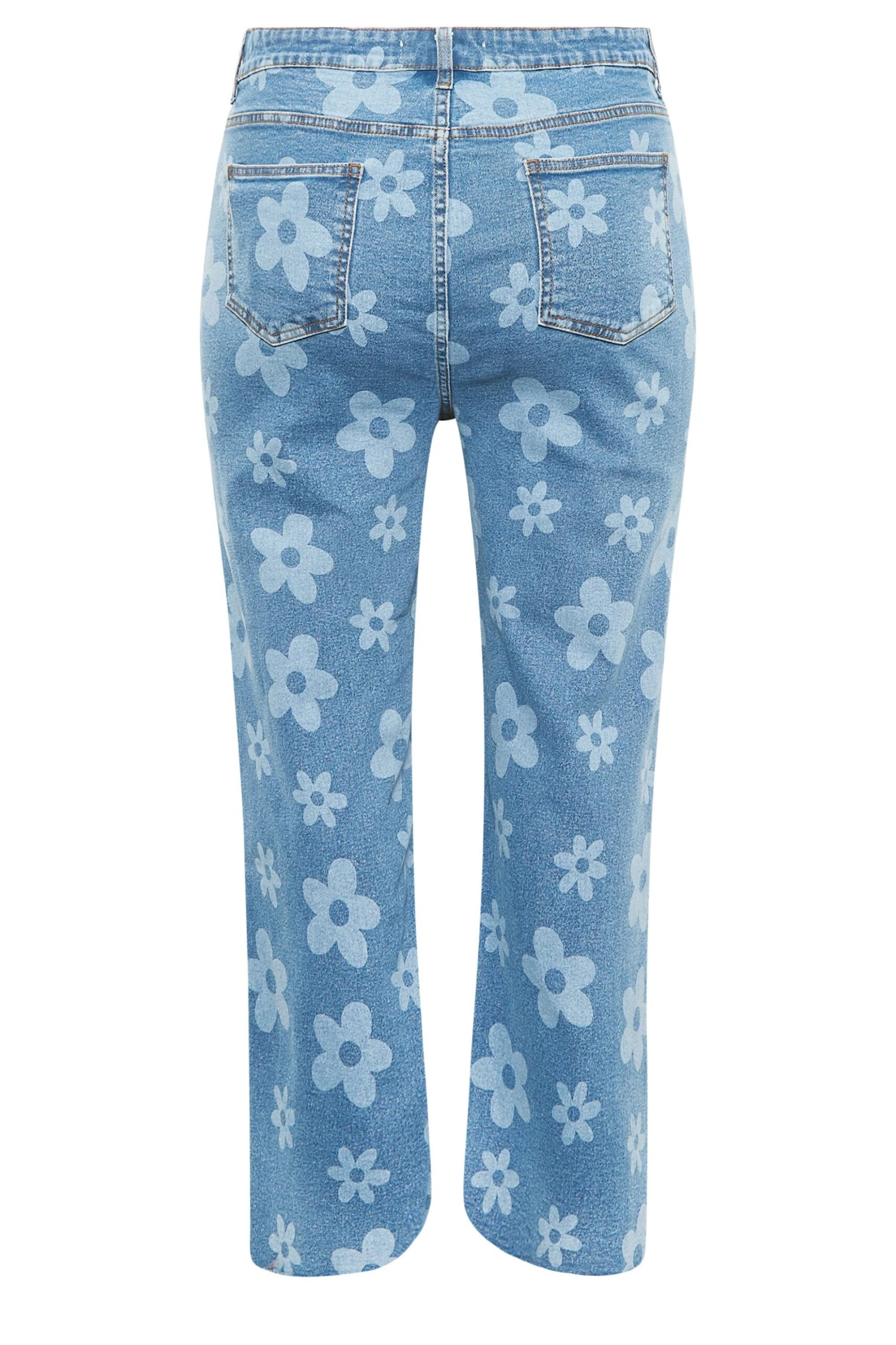 YOURS Curve Blue Floral Stretch Wide Leg Jeans 4 YOURS Curve Blue Floral Stretch Wide Leg Jeans - Image 4