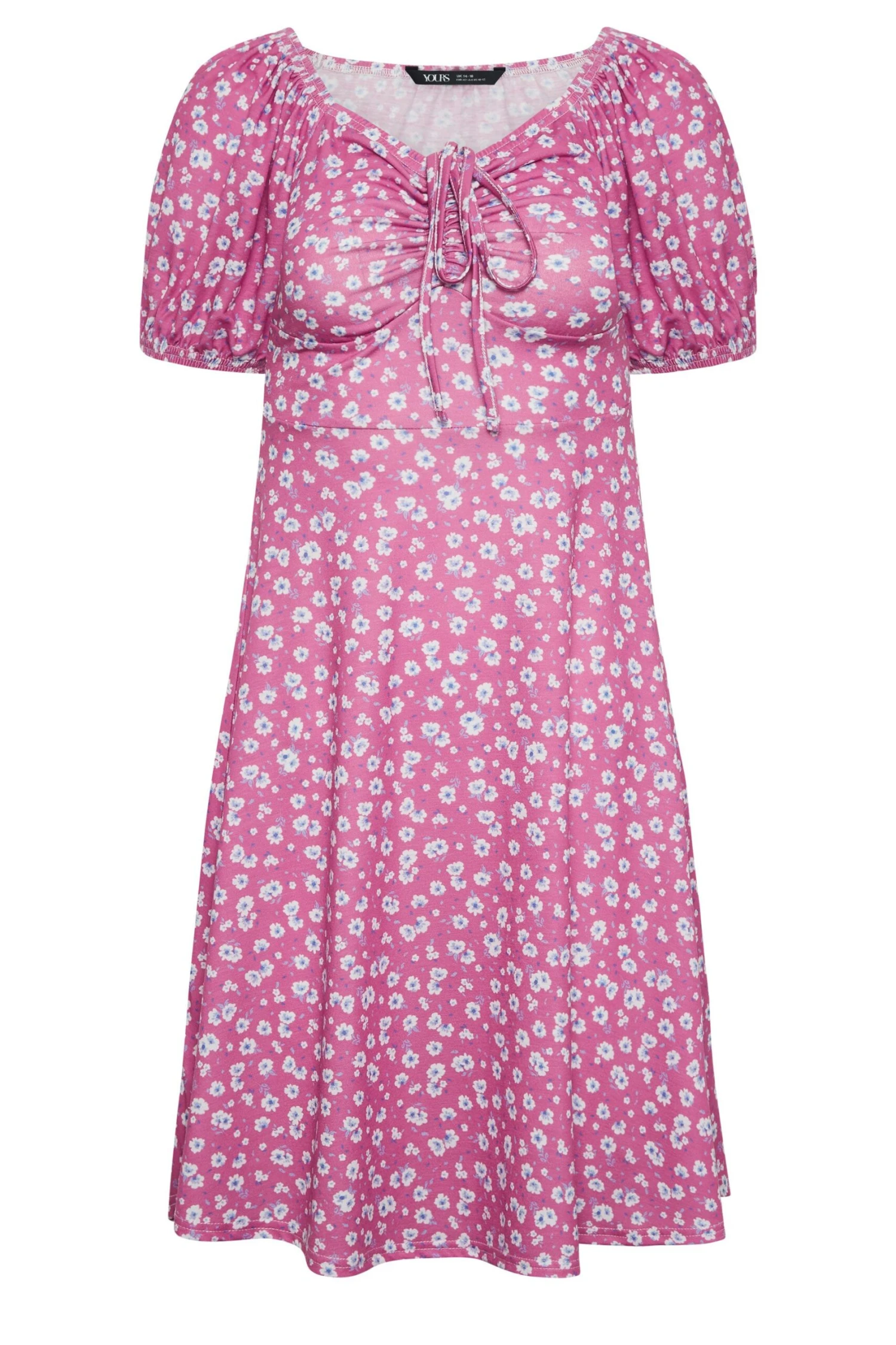 YOURS PETITE Curve Pink Daisy Print Ruched Front Dress 5 YOURS PETITE Curve Pink Daisy Print Ruched Front Dress - Image 5