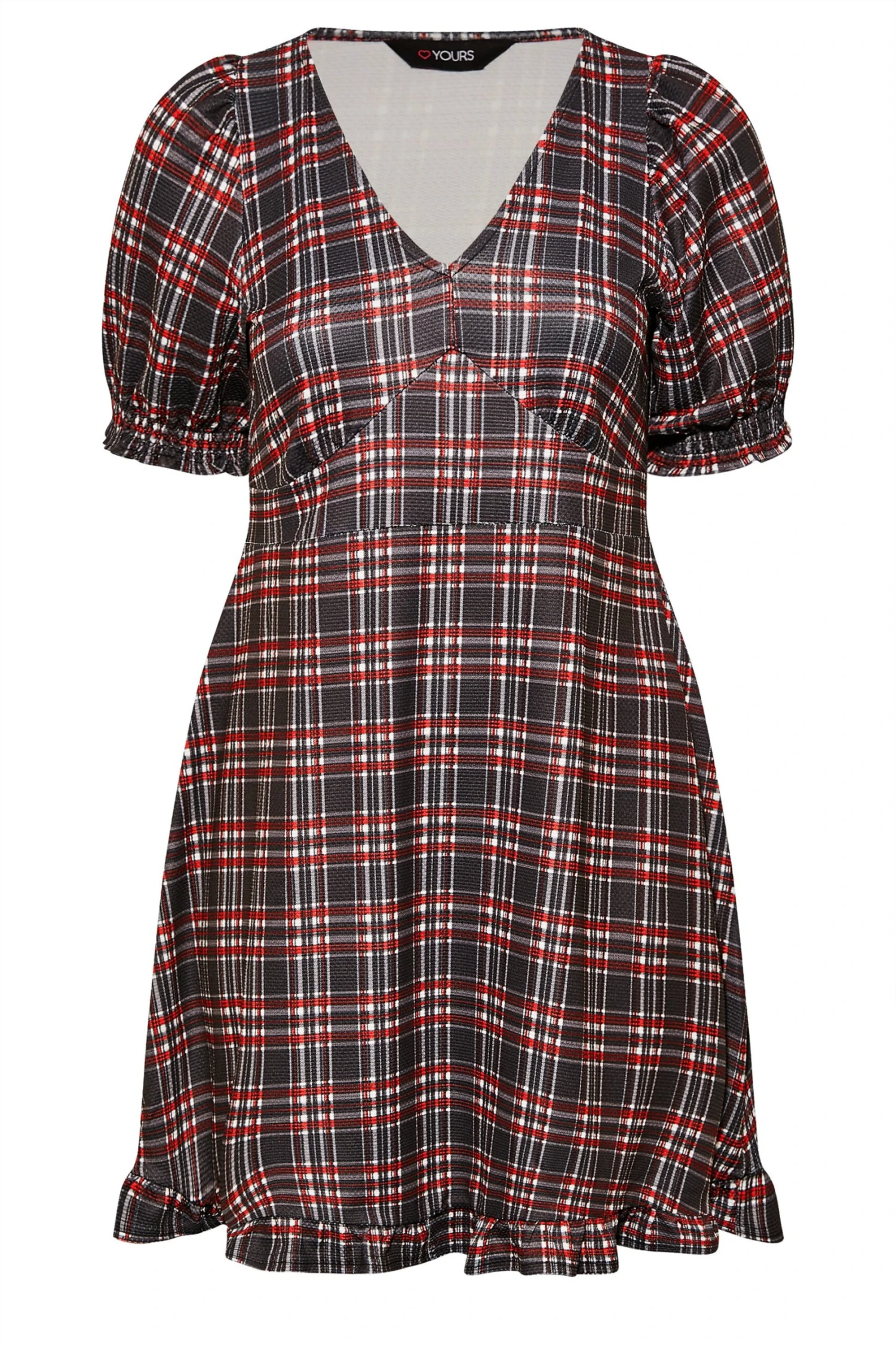 YOURS Curve Black & Red Check V-Neck Midi Dress 6 YOURS Curve Black & Red Check V-Neck Midi Dress - Image 6