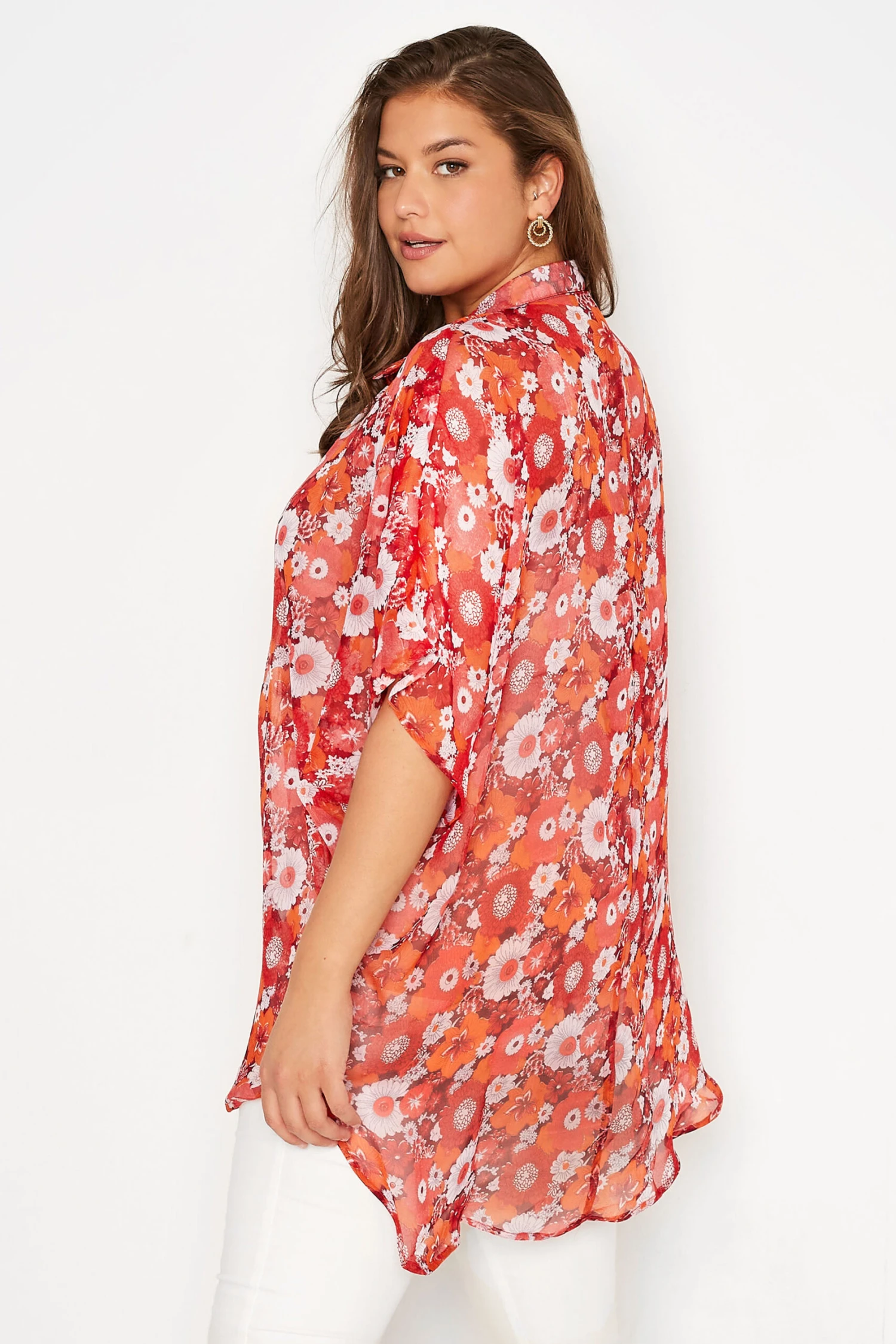 YOURS Curve Red Floral Batwing Blouse 2 YOURS Curve Red Floral Batwing Blouse - Image 2