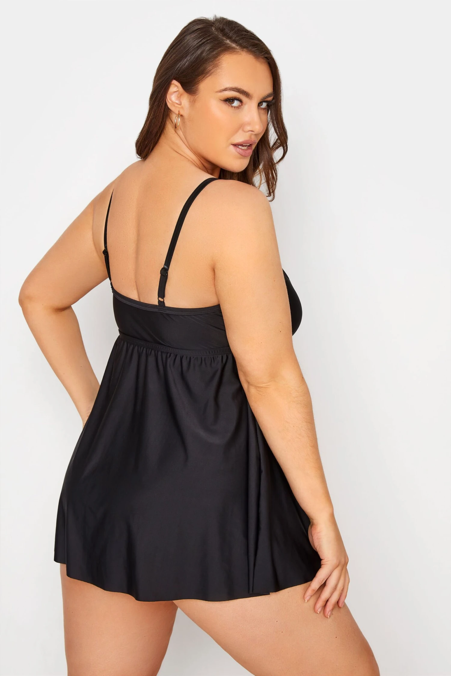 YOURS Curve Black Mesh Panel Tummy Control Swim Dress 2 YOURS Curve Black Mesh Panel Tummy Control Swim Dress - Image 2