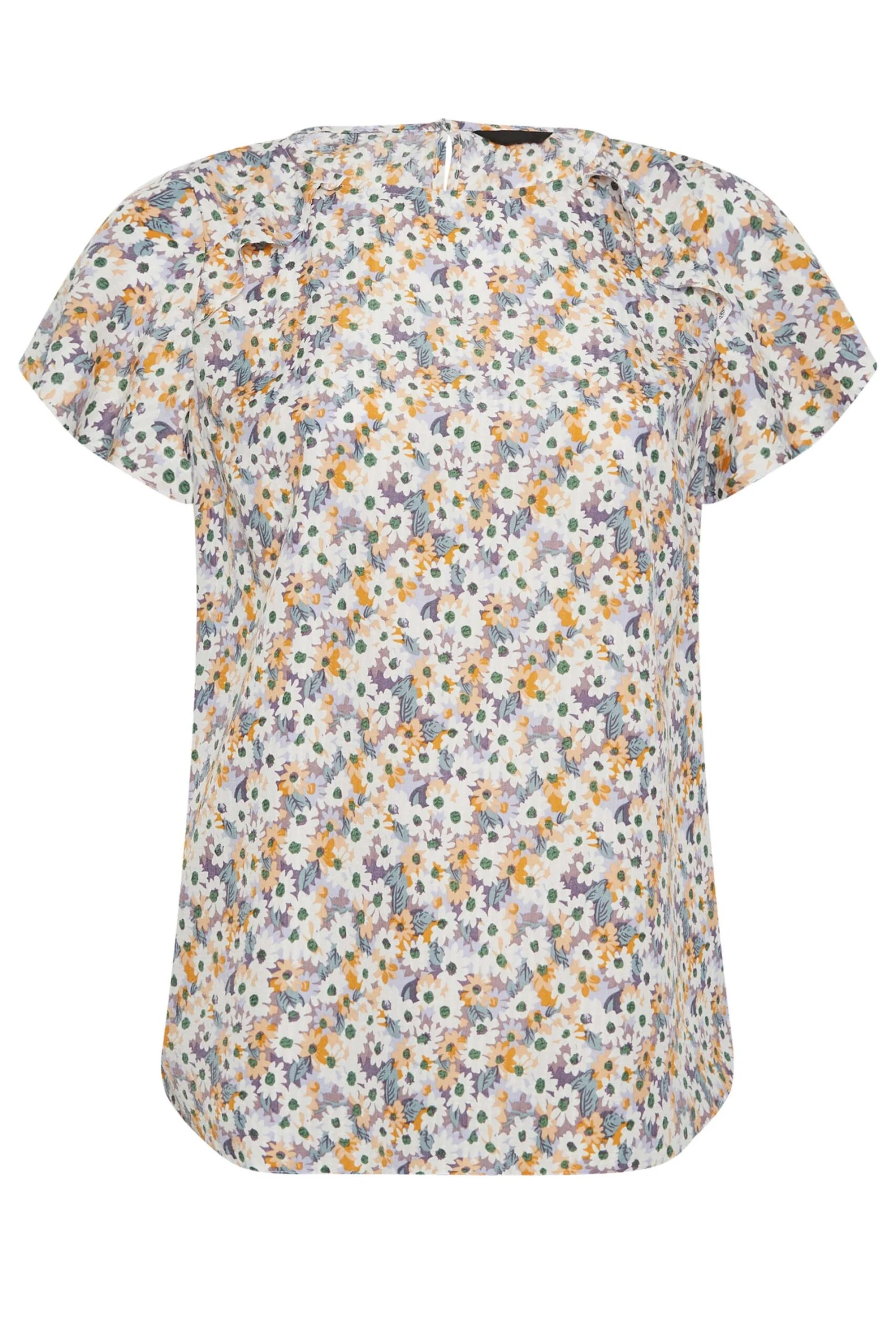 YOURS Curve White Floral Print Frill Blouse 5 YOURS Curve White Floral Print Frill Blouse - Image 5