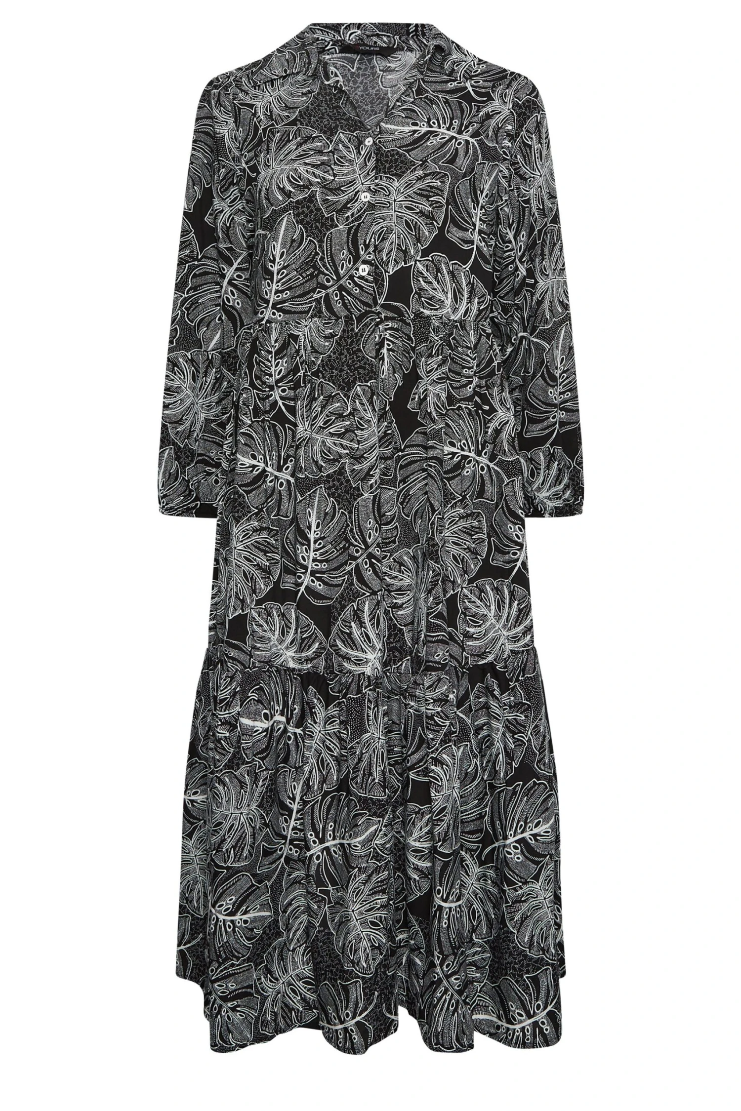 YOURS Curve Black Leaf Print Shirt Dress 5 YOURS Curve Black Leaf Print Shirt Dress - Image 5