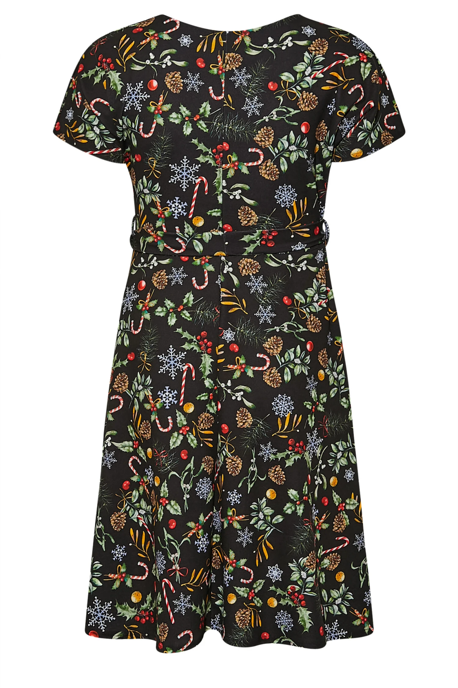YOURS LONDON Curve Black Christmas Print Wrap Skater Dress 6 YOURS LONDON Curve Black Christmas Print Wrap Skater Dress - Image 6