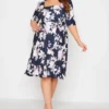 YOURS LONDON Curve Navy Blue Floral Print Square Neck Dress